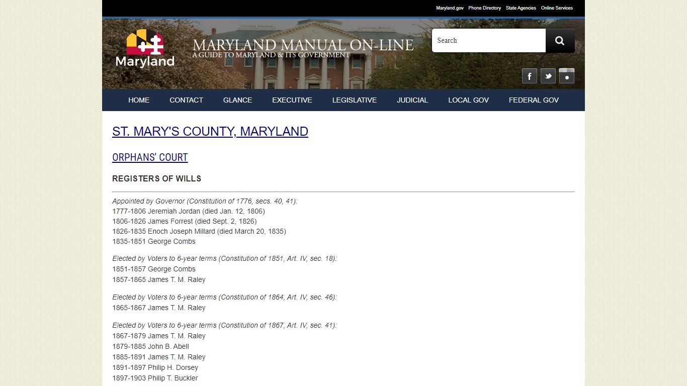 Registers of Wills, St. Mary's County, Maryland