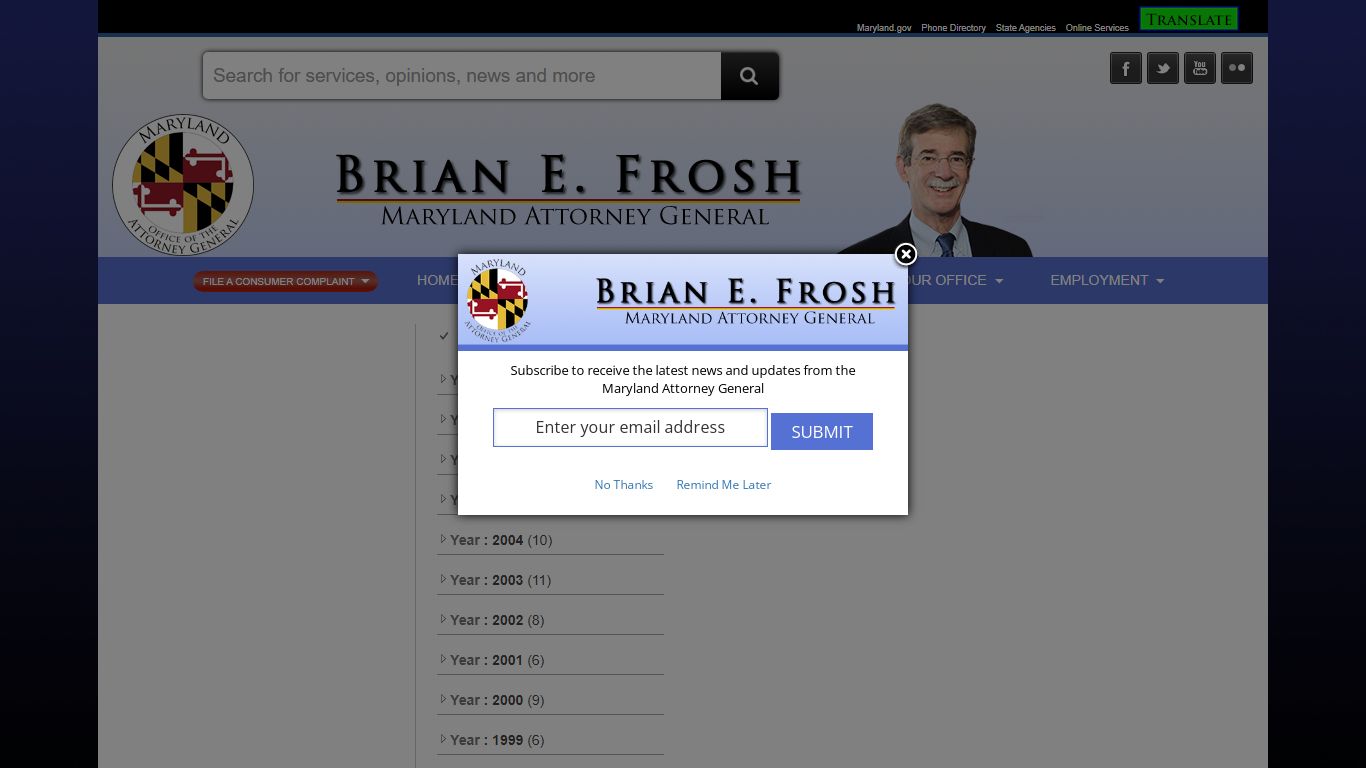 Maryland Attorney General - Registers of Wills - Brian Frosh
