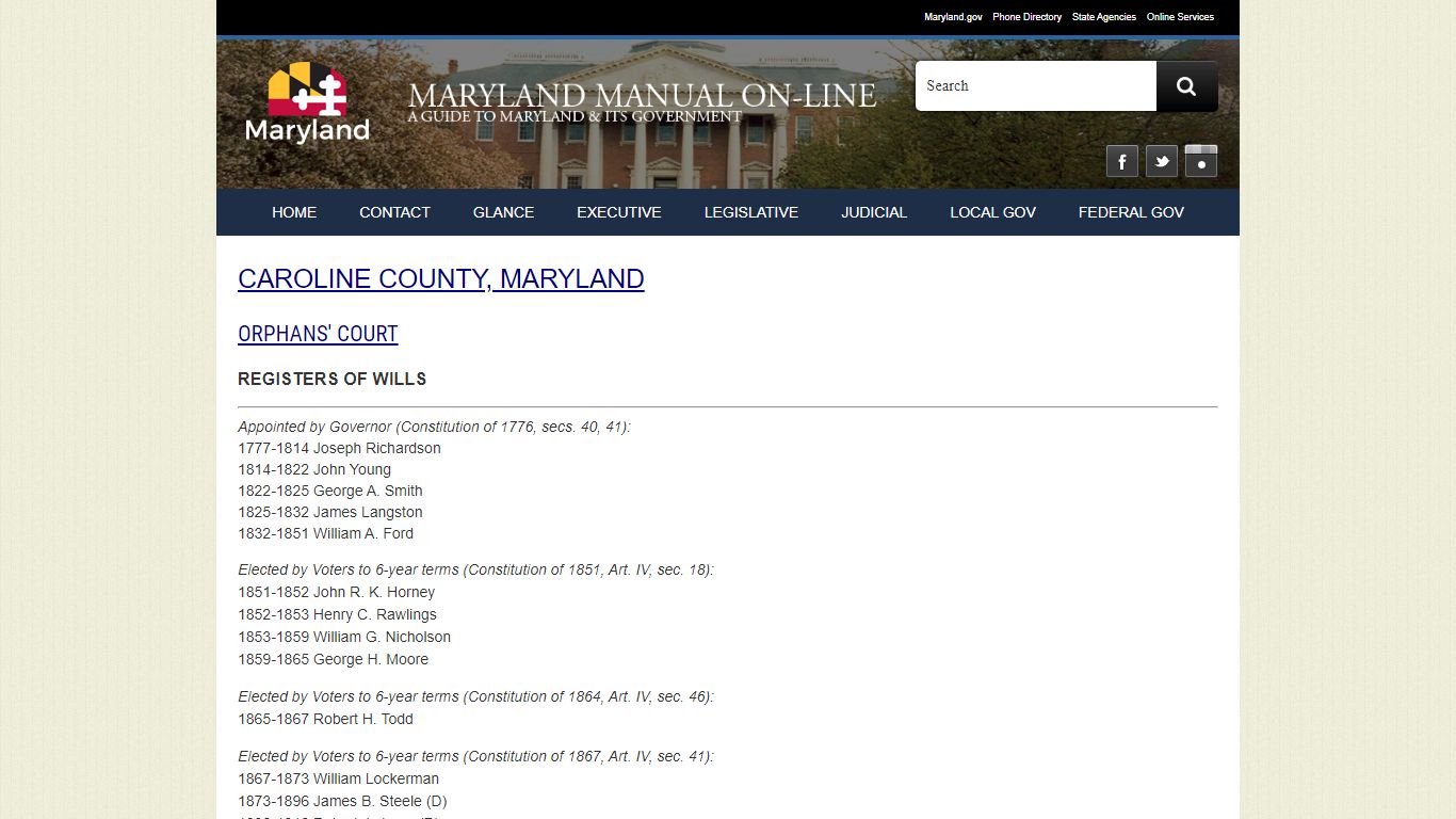 Registers of Wills, Caroline County, Maryland